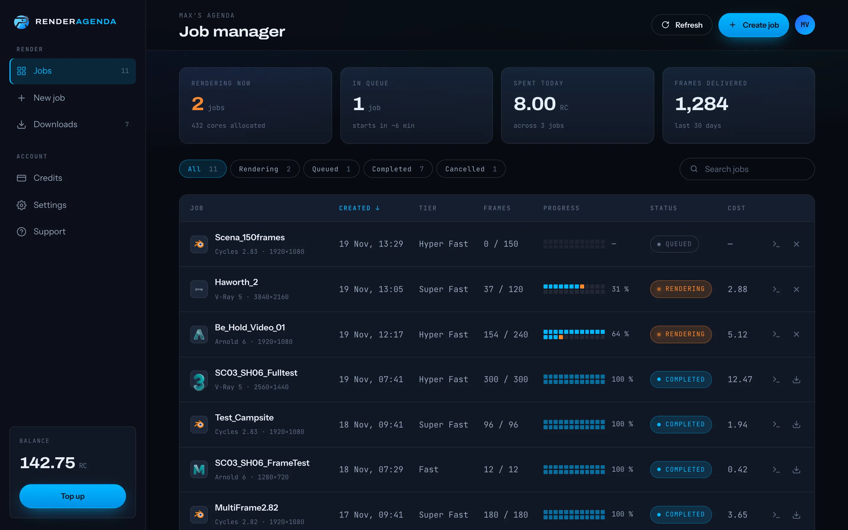 Render Agenda – Job Manager